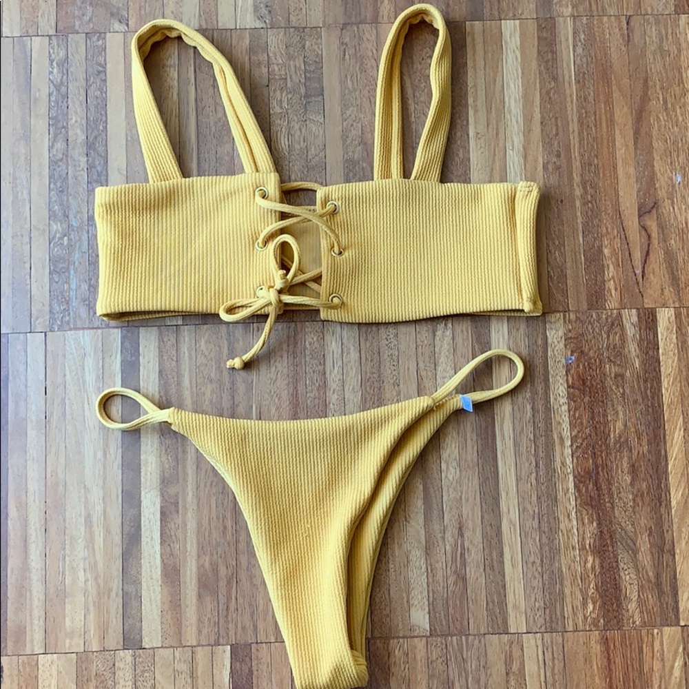 Zaful ribbed texture lace up bikini
